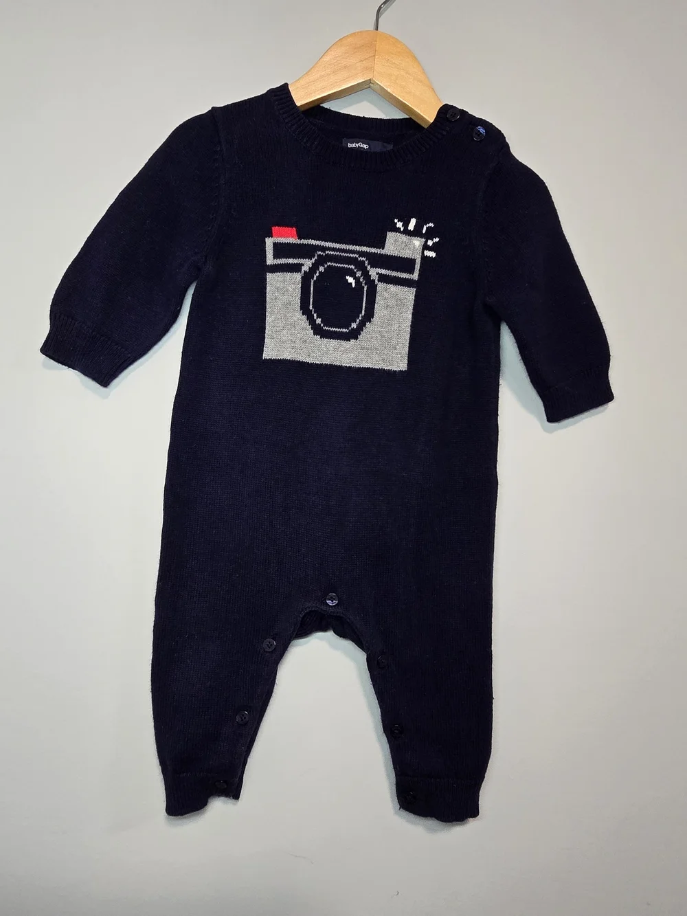 GAP Navy Knit Camera One-Piece Romper Baby Infant Size 3-6M Fall Style